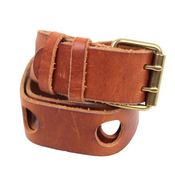 J.CREW TAN BROWN GENUINE LEATHER 1 3/4"Wd CUT OUT WOMEN'S BELT Sz S (M19 - Picture 2 of 13